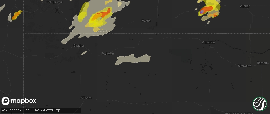Hail map in Gordon, NE on June 2, 2026
