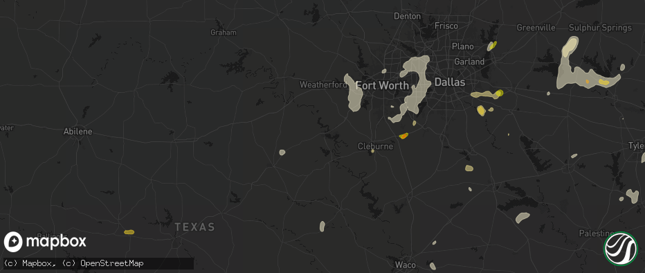 Hail map in Granbury, TX on June 2, 2026