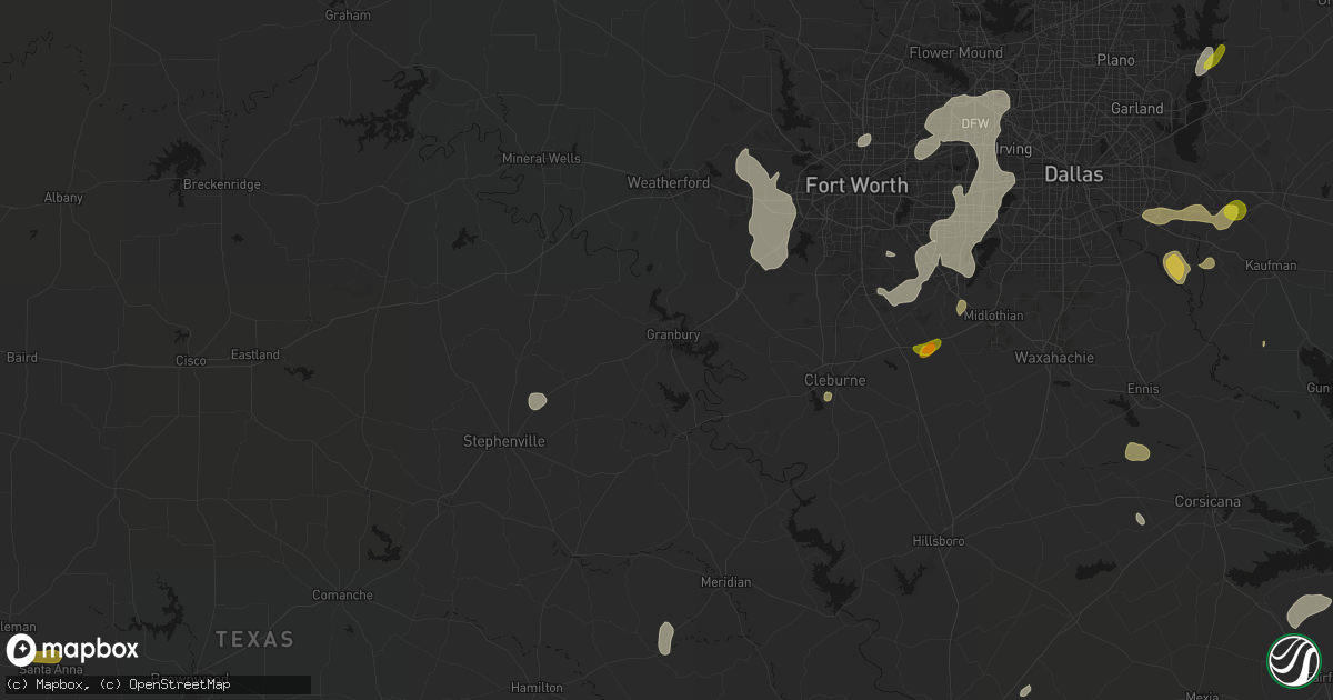 Hail map in Granbury, TX on June 2, 2026