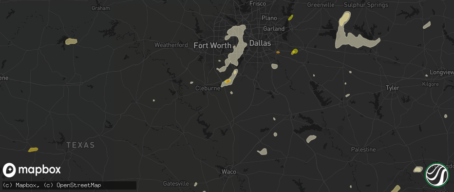 Hail map in Grandview, TX on June 2, 2026