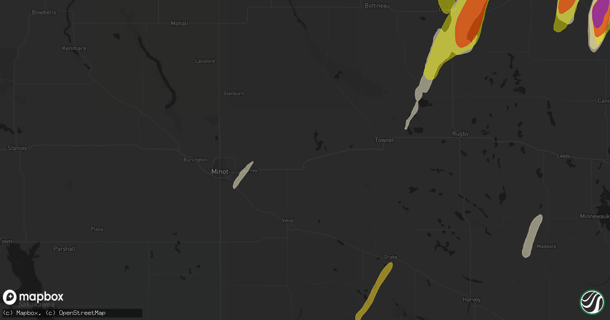Hail map in Granville, ND on June 2, 2026
