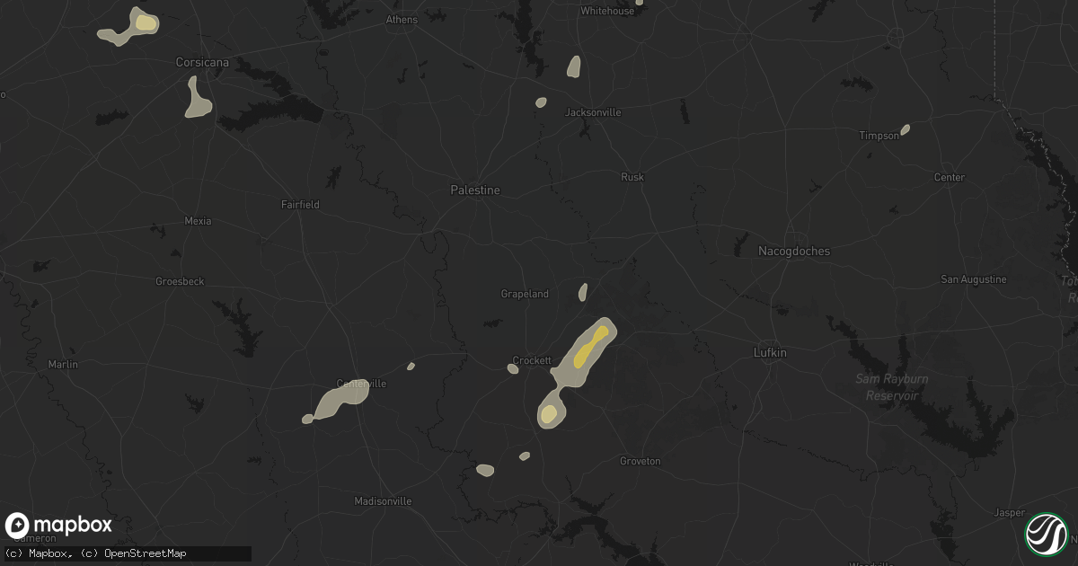Hail map in Grapeland, TX on June 2, 2026