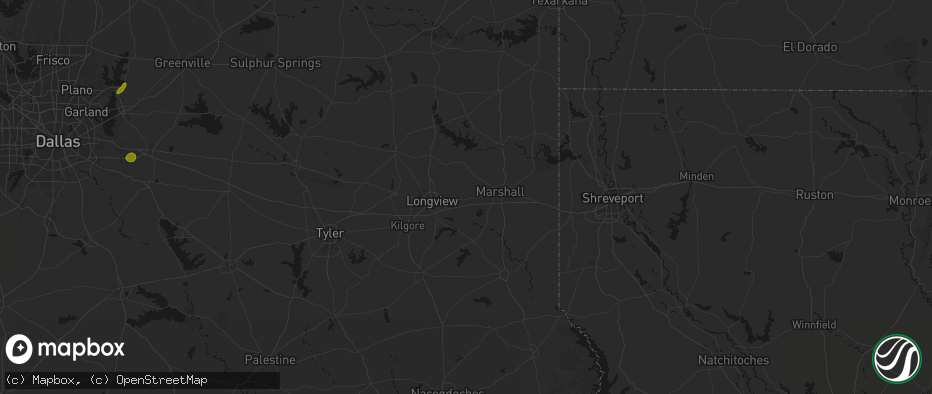 Hail map in Hallsville, TX on June 2, 2026