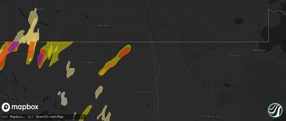 Hail map in Hamilton, ND on June 2, 2026