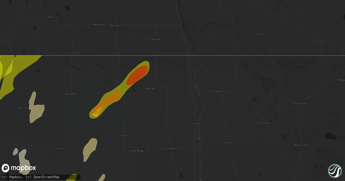 Hail map in Hamilton, ND on June 2, 2026