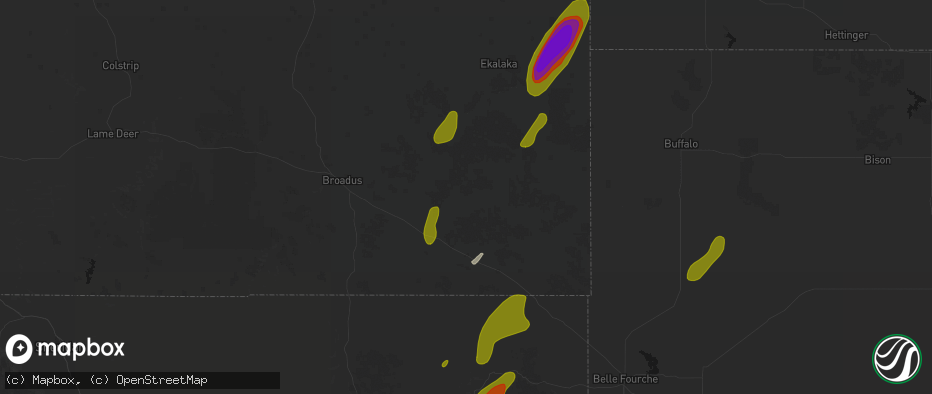 Hail map in Hammond, MT on June 2, 2026