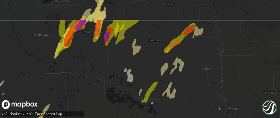 Hail map in Hampden, ND on June 2, 2026