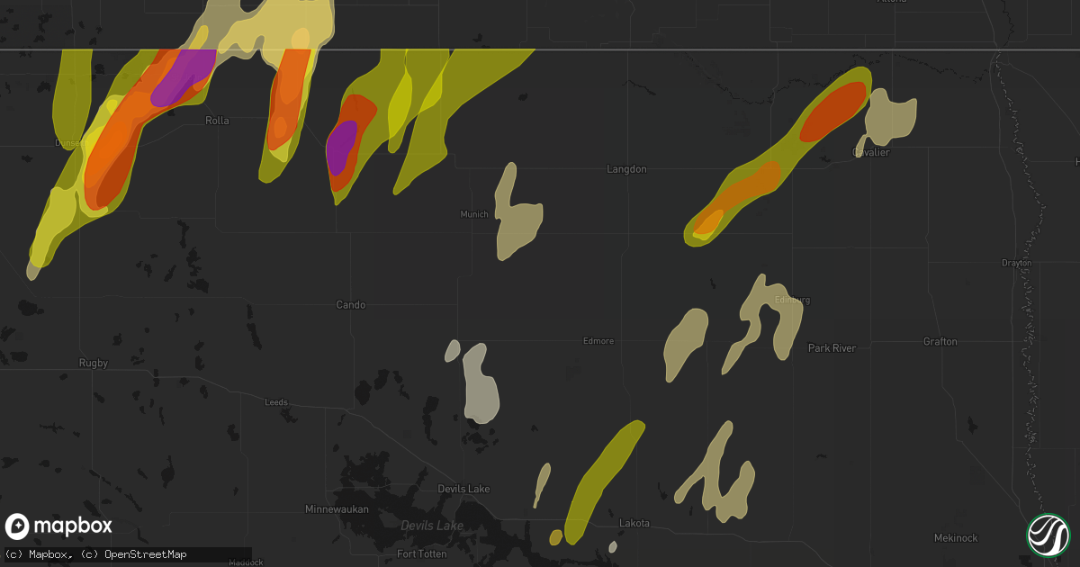 Hail map in Hampden, ND on June 2, 2026