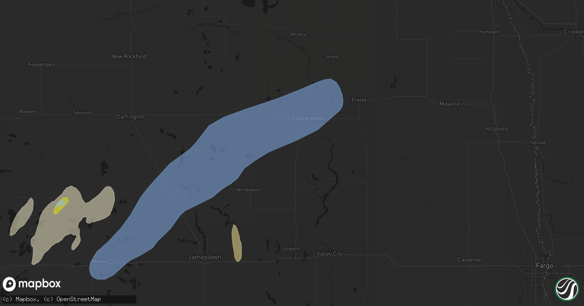 Hail map in Hannaford, ND on June 2, 2026