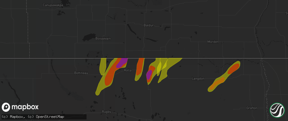 Hail map in Hansboro, ND on June 2, 2026