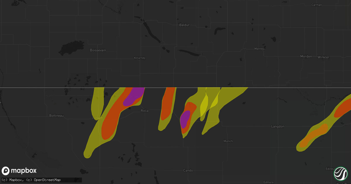 Hail map in Hansboro, ND on June 2, 2026