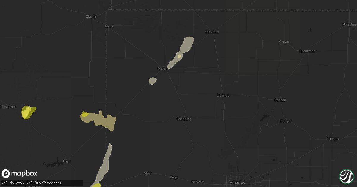 Hail map in Hartley, TX on June 2, 2026