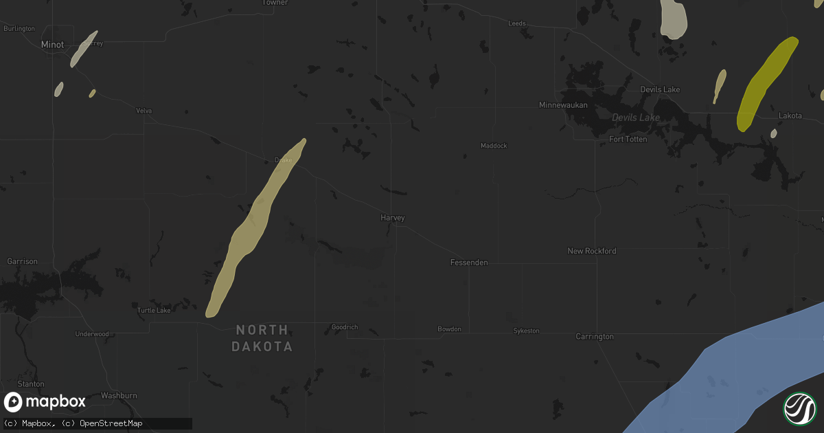 Hail map in Harvey, ND on June 2, 2026