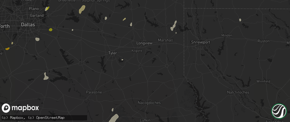 Hail map in Henderson, TX on June 2, 2026