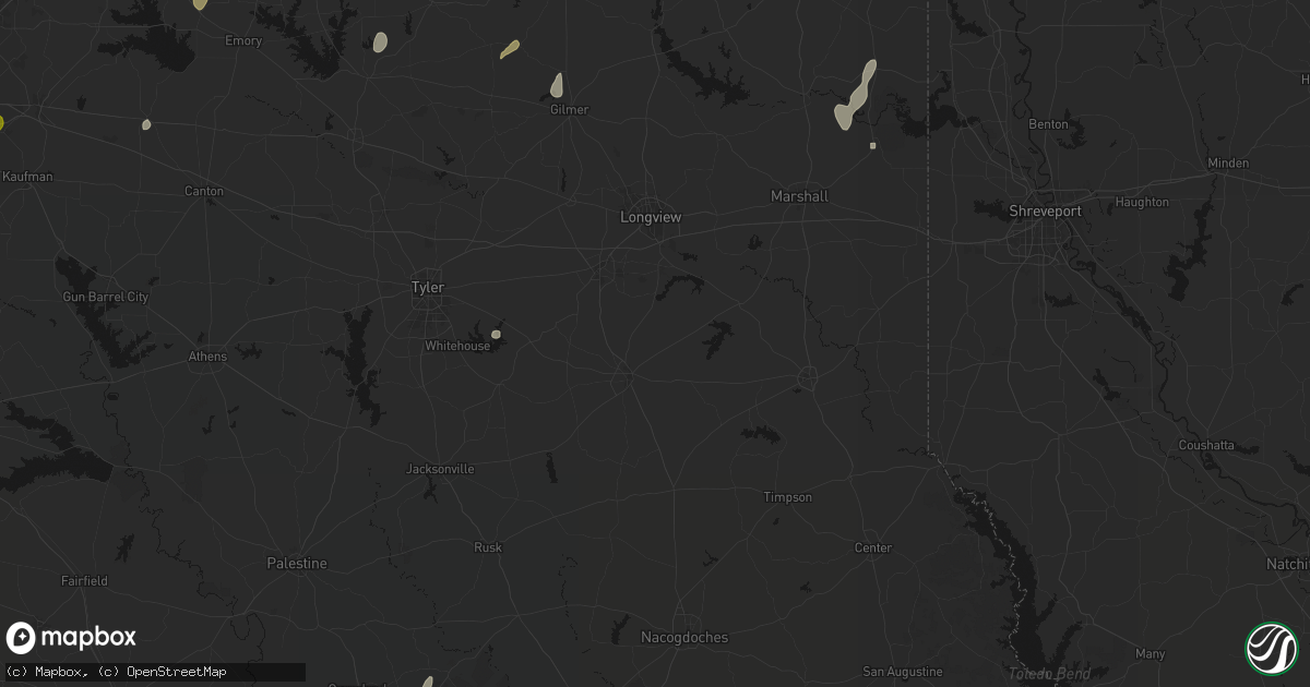 Hail map in Henderson, TX on June 2, 2026