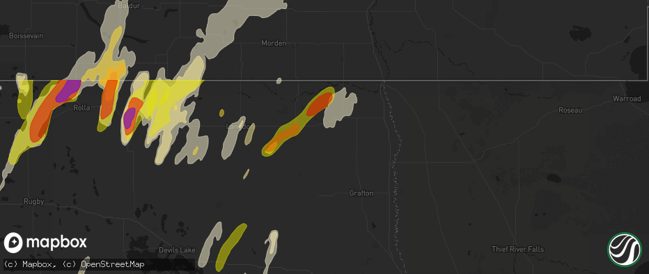 Hail map in Hensel, ND on June 2, 2026