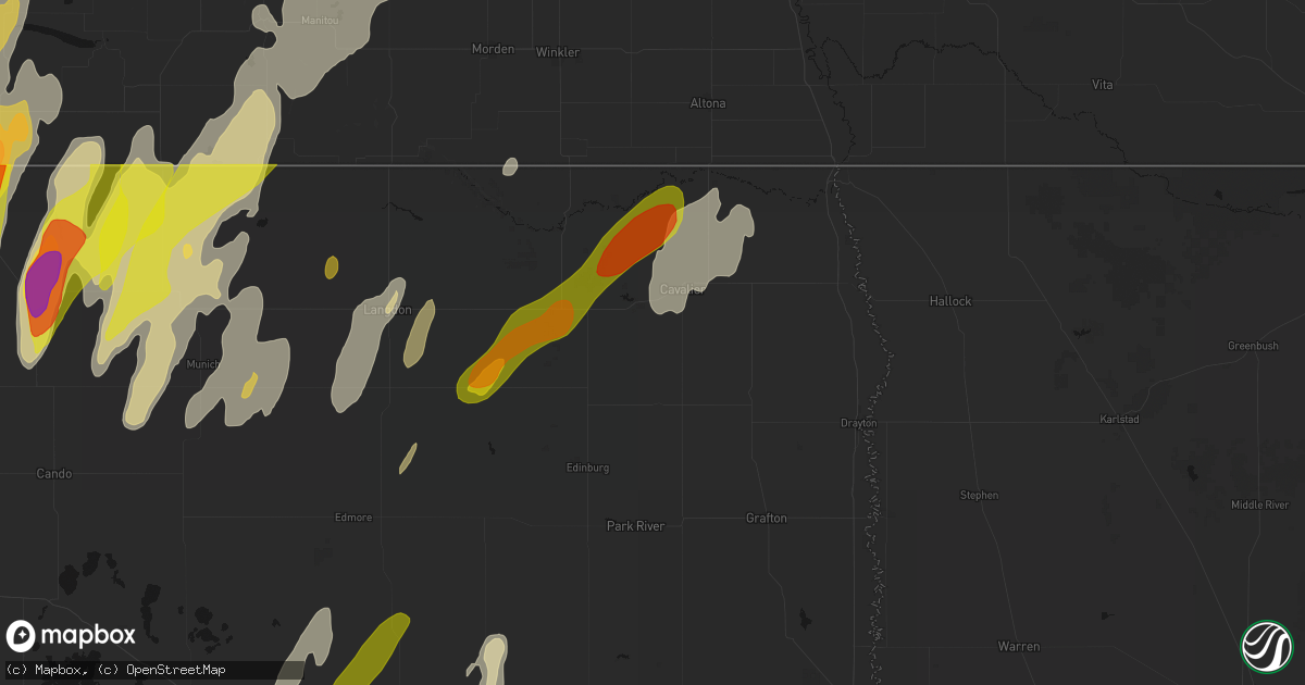 Hail map in Hensel, ND on June 2, 2026