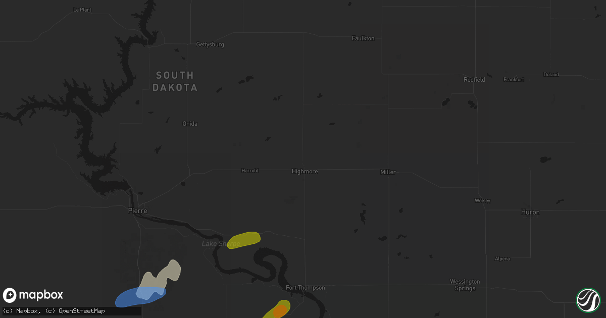 Hail map in Highmore, SD on June 2, 2026