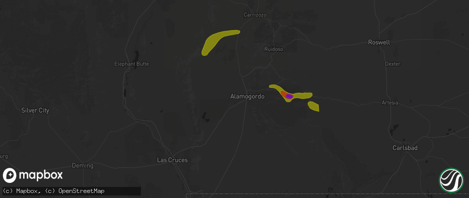 Hail map in Holloman Air Force Base, NM on June 2, 2026