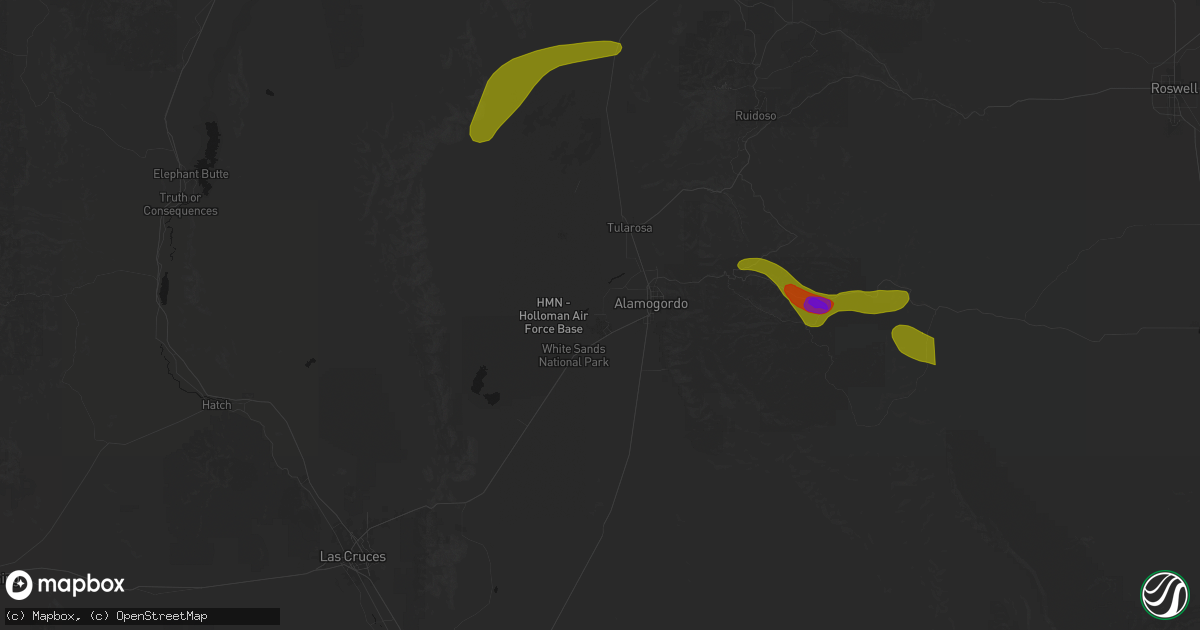 Hail map in Holloman Air Force Base, NM on June 2, 2026