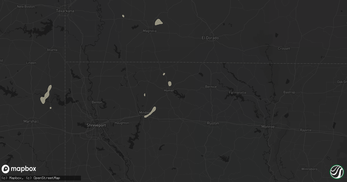Hail map in Homer, LA on June 2, 2026