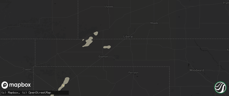 Hail map in Hooker, OK on June 2, 2026