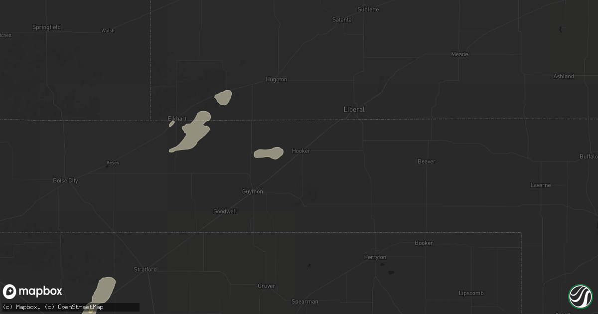 Hail map in Hooker, OK on June 2, 2026