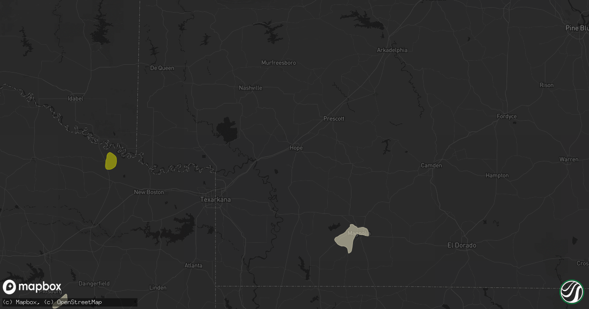 Hail map in Hope, AR on June 2, 2026