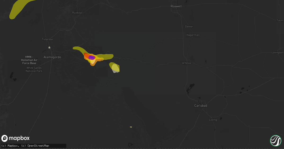 Hail map in Hope, NM on June 2, 2026