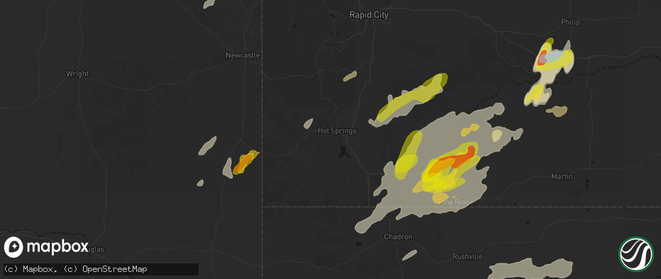 Hail map in Hot Springs, SD on June 2, 2026
