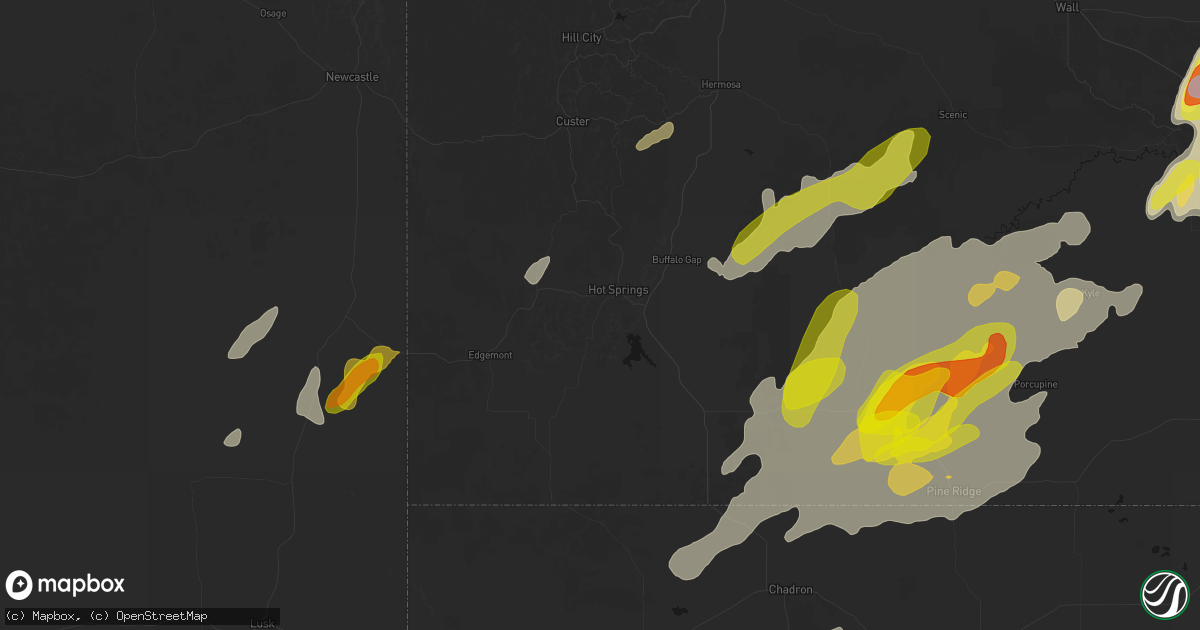 Hail map in Hot Springs, SD on June 2, 2026