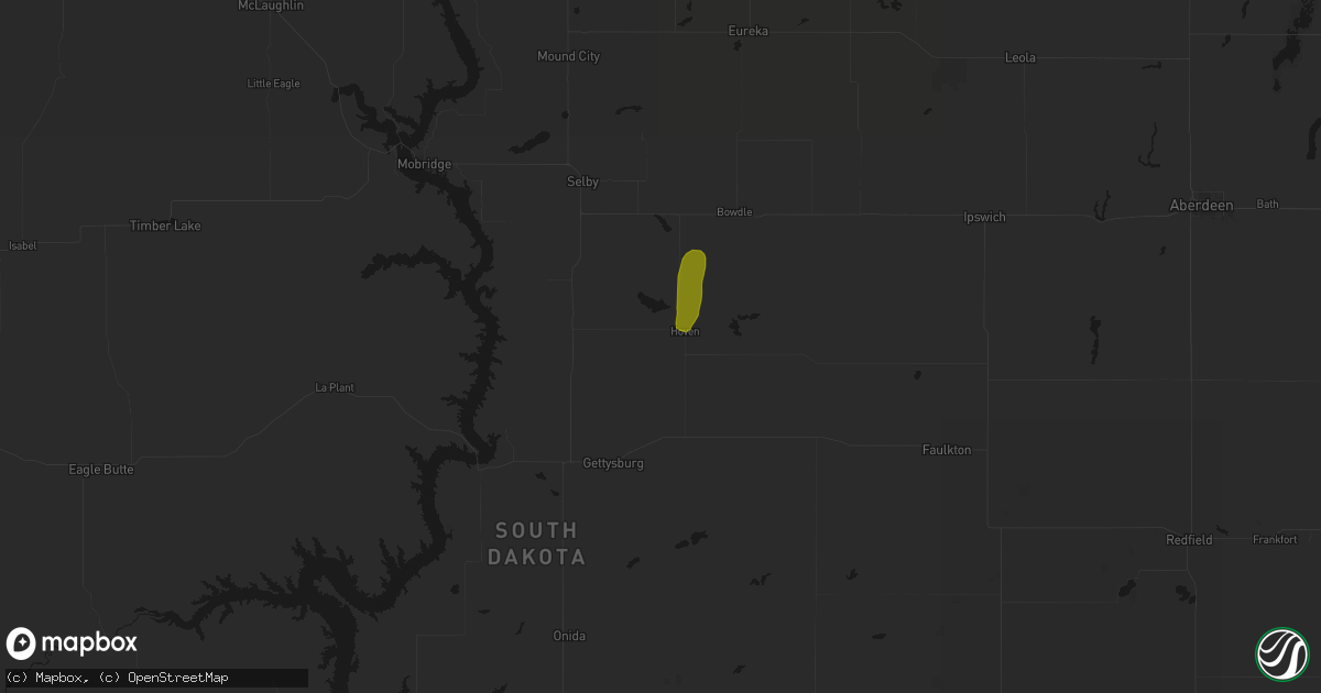 Hail map in Hoven, SD on June 2, 2026