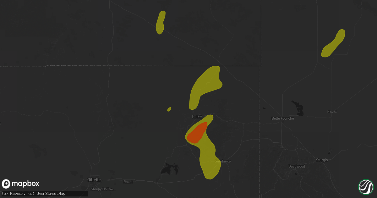 Hail map in Hulett, WY on June 2, 2026