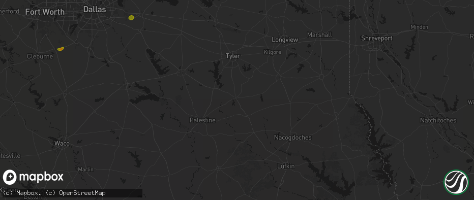 Hail map in Jacksonville, TX on June 2, 2026