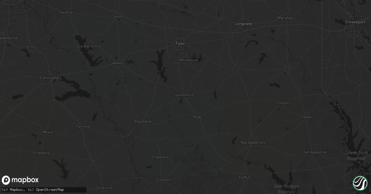 Hail map in Jacksonville, TX on June 2, 2026