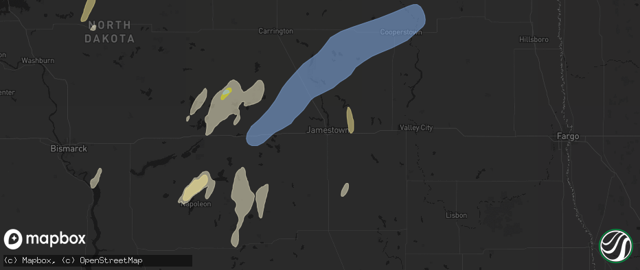 Hail map in Jamestown, ND on June 2, 2026
