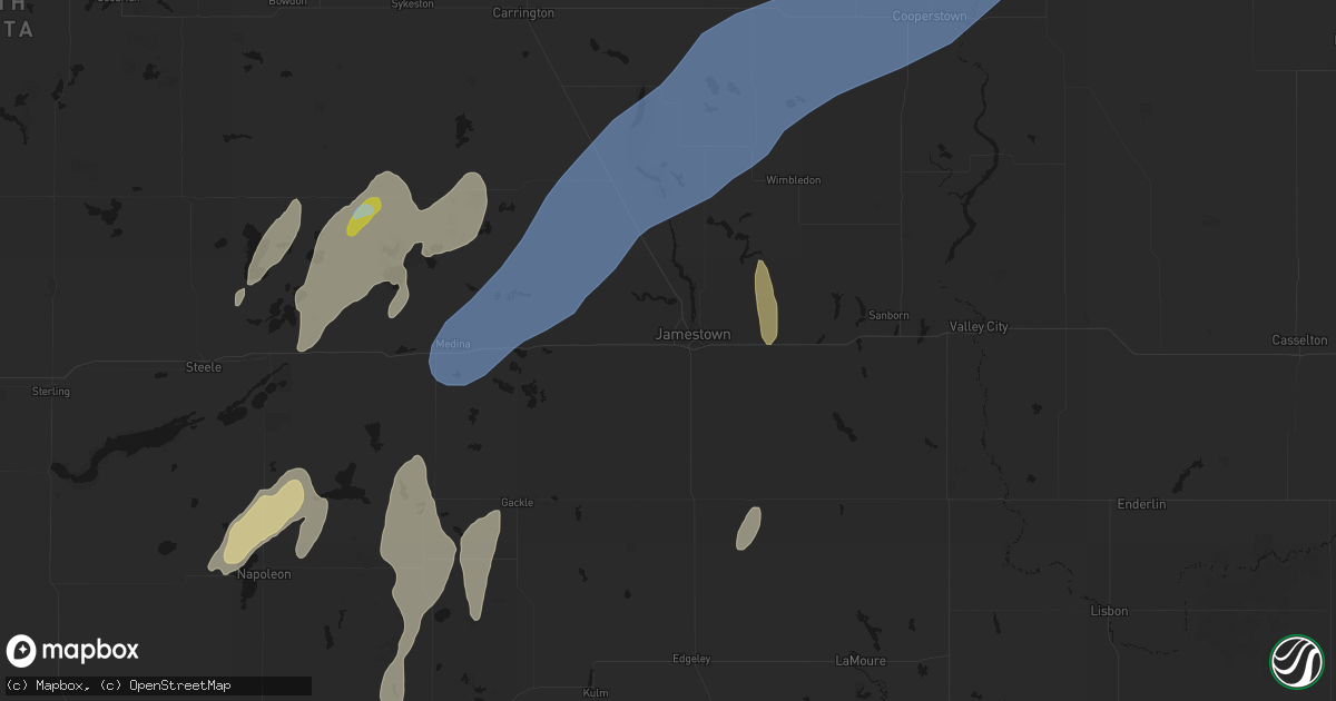 Hail map in Jamestown, ND on June 2, 2026