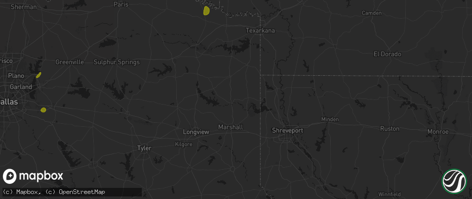 Hail map in Jefferson, TX on June 2, 2026