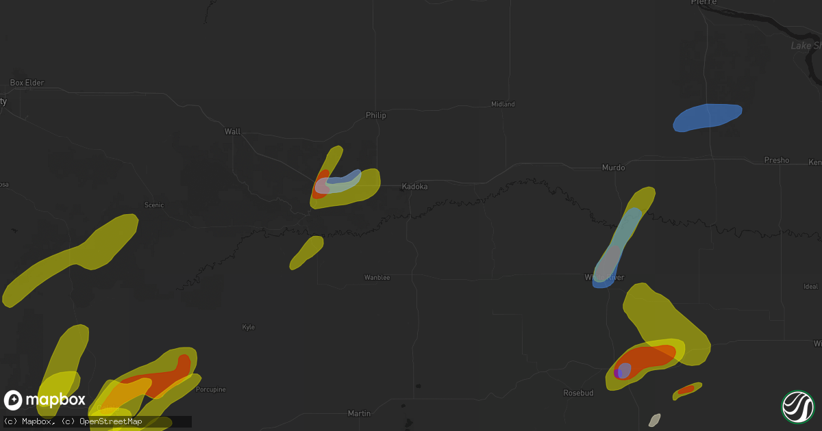 Hail map in Kadoka, SD on June 2, 2026