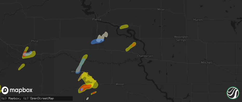 Hail map in Kennebec, SD on June 2, 2026