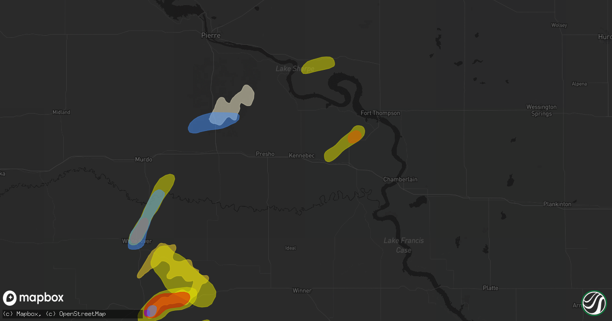 Hail map in Kennebec, SD on June 2, 2026