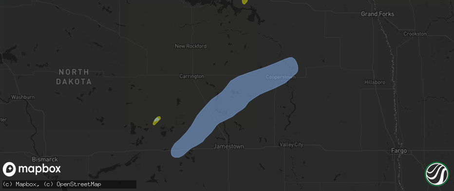 Hail map in Kensal, ND on June 2, 2026