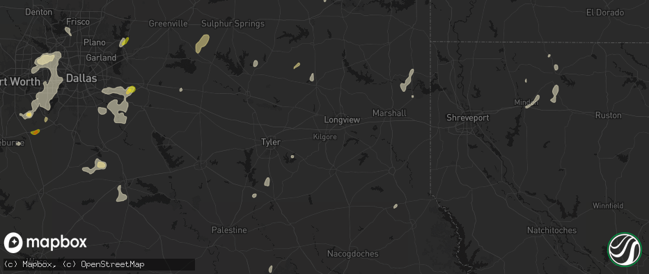 Hail map in Kilgore, TX on June 2, 2026