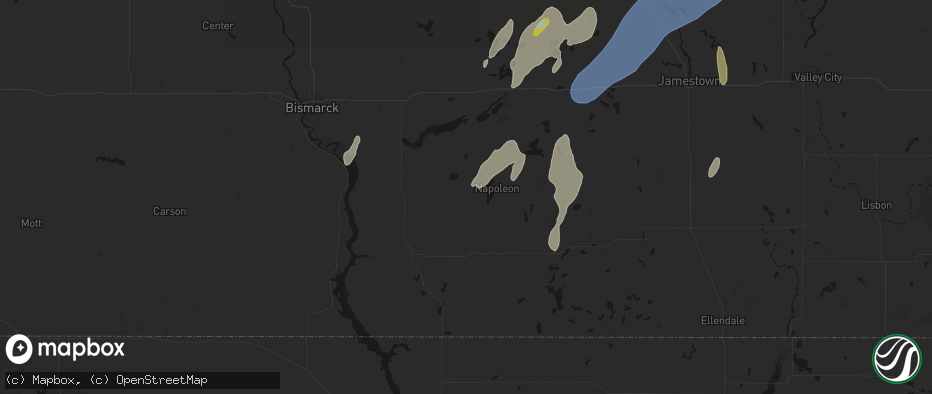 Hail map in Kintyre, ND on June 2, 2026