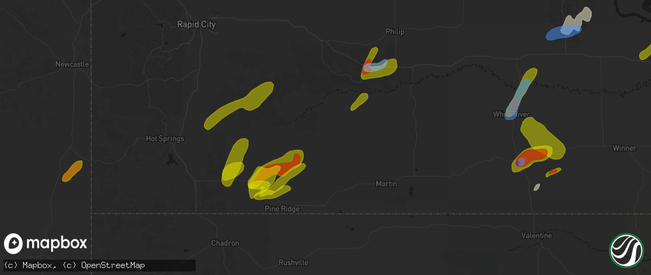 Hail map in Kyle, SD on June 2, 2026