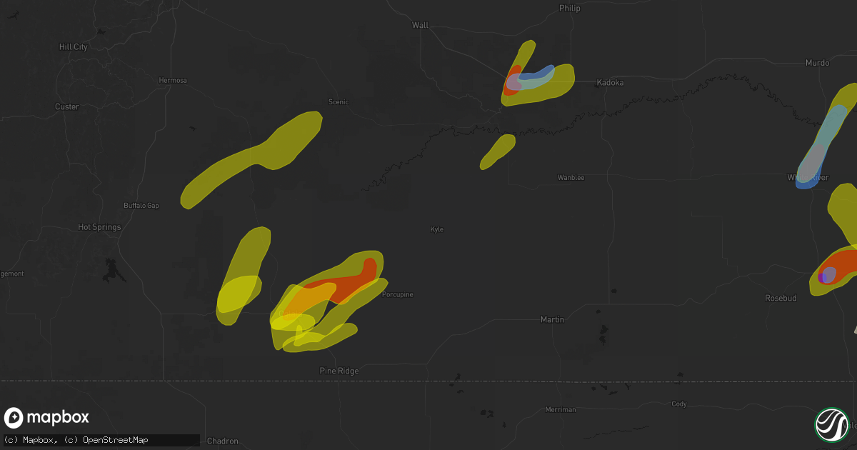 Hail map in Kyle, SD on June 2, 2026
