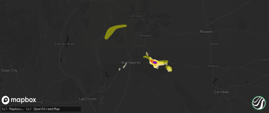 Hail map in La Luz, NM on June 2, 2026