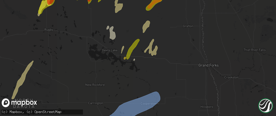 Hail map in Lakota, ND on June 2, 2026