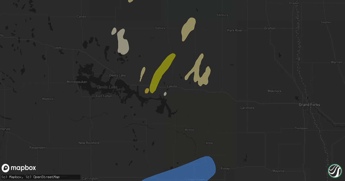 Hail map in Lakota, ND on June 2, 2026