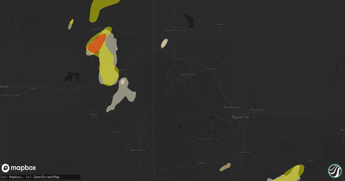 Hail map in Lead, SD on June 2, 2026